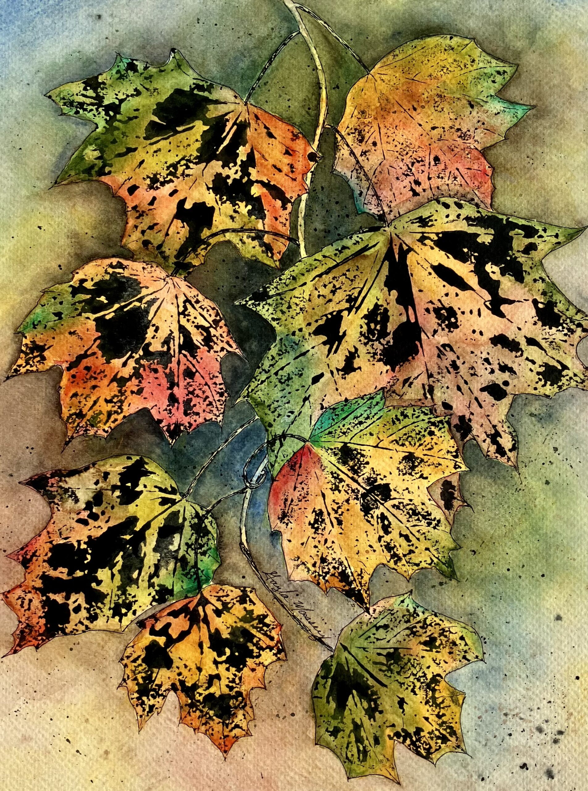 Gayle Massey watercolor with leaves